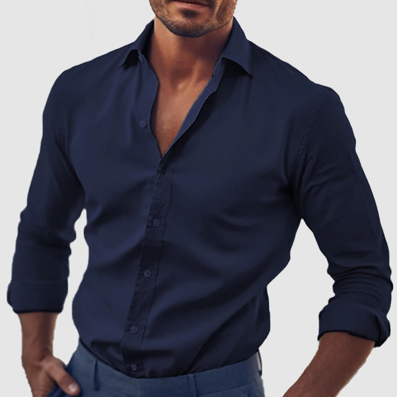 Men's Classic Solid Color Cotton Long Sleeve Shirt