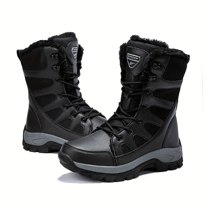 Men's Mid Calf Snow Boots, Winter Thermal Shoes, Windproof Hiking Boots With Fuzzy Lining