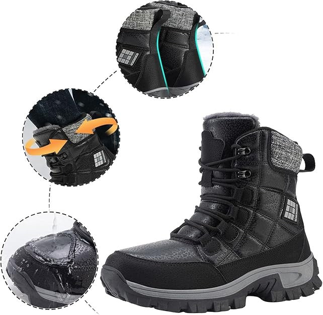 (⏰Limited Time Discount 49% off)Men's Thick Warm Snow Boots Wide Toe Anti-skid Fur Lined Leather Boots Waterproof Winter Hiking Boots