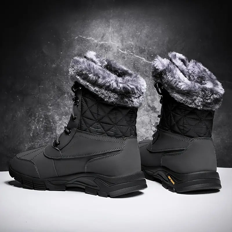 (Limited Time Sale 49%off)Men's Winter Warm Thick Leather Platform Fur Lined Snow Boots Waterproof Non-slip Wear-resistant Winter Boots