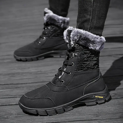 (Limited Time Sale 49%off)Men's Winter Warm Thick Leather Platform Fur Lined Snow Boots Waterproof Non-slip Wear-resistant Winter Boots