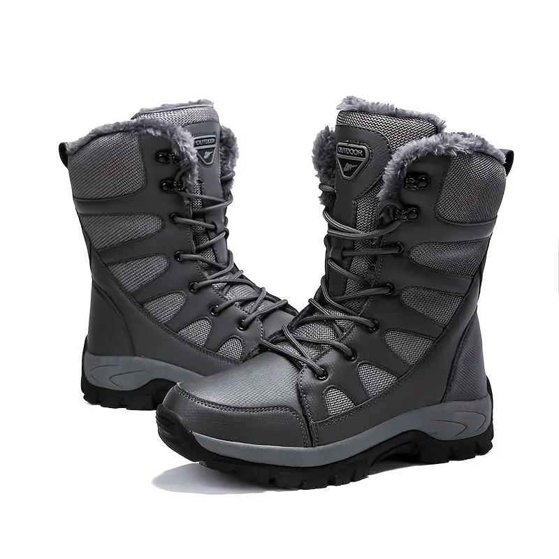 Men's Mid Calf Snow Boots, Winter Thermal Shoes, Windproof Hiking Boots With Fuzzy Lining