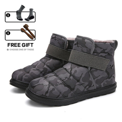 (Limited Time 70% Discount Event) Men's 2024 Winter New Warm Waterproof Non-Slip Puncture-Resistant Velcro Slip-On Snow Boots Ankle Support Orthopedic Wide Toe Arch Support Cotton Shoes
