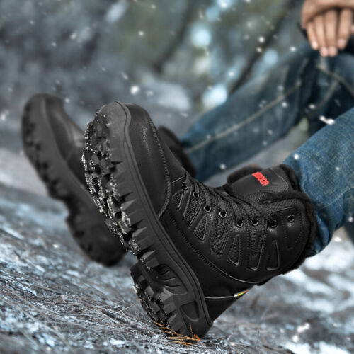 Men's Genuine Leather Warm Snow Boots Waterproof Non-Slip Winter Hiking Boots